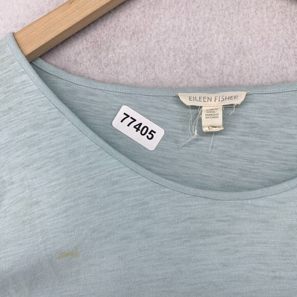 EILEEN FISHER Top L Slub Organic Cotton Jersey Scoop Neck Dolman Sleeve Blue - Picture 12 of 12